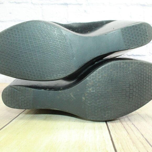 *Unknown Black Suede Wedge Over The Knee Pull On Western Boots Size 9 M - Picture 9 of 9